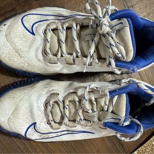 Nike White and Royal Blue Athletic Cleats